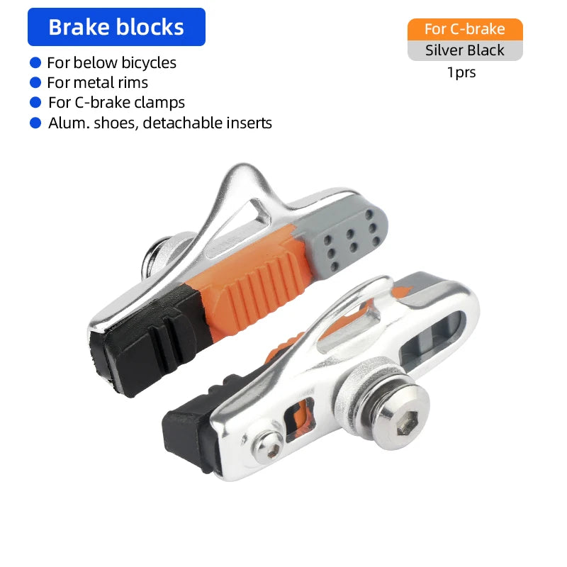 Bicycle Pads W/ 55mm Rubber Brake Inserts for Road Bmx C/V-Brake Alloy Steel Rim Caliper All Weather Use Low Wear Braking Blocks
