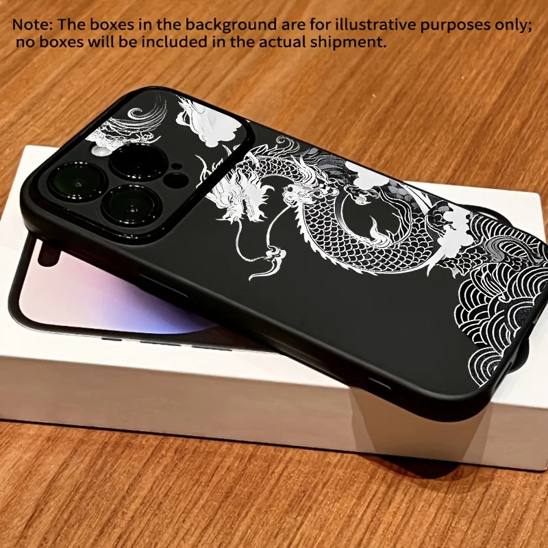 Linear Dragon Pattern Black Handy Window Phone case For iPhone 11 12 13 14 15 16 17 Air Pro Max XR XS X Plus Silicone INS Covers
