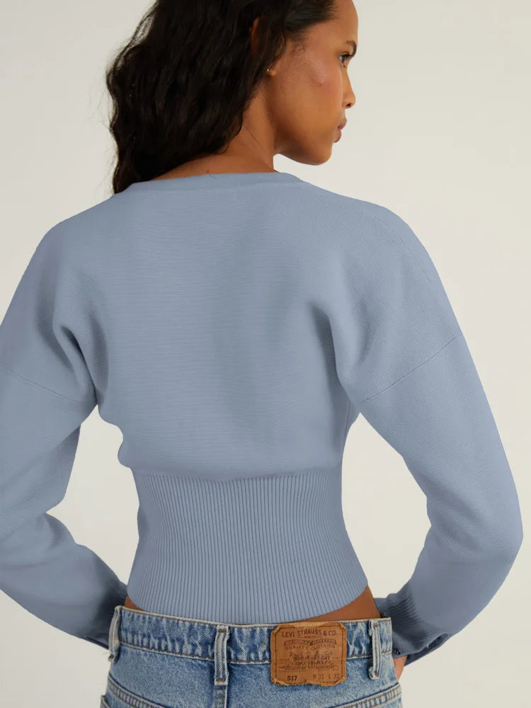 Women's Knitted Fitted Cardigan Elegant Long Sleeve Tops Sweater Knitwears Top Female Clothing 2025 Fall Black Brown White Blue