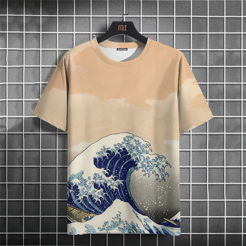 Fashion Japanese Ukiyo-e Graphic T Shirts For Men Trend Summer Short Sleeve 3D Printed T-shirts Loose Harajuku Y2k Tees Tops