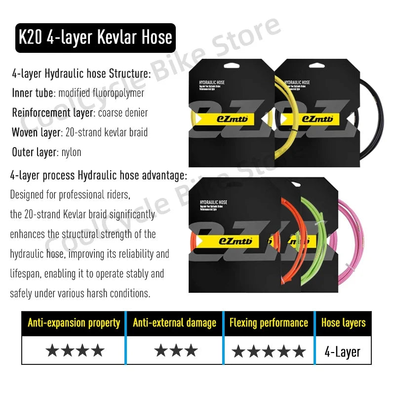 EZMTB Bike Hydraulic Brake Hose 4 Layer kevlar K20 K28 5-Layer Stainless Steel Cable for Shimano Magura Sram Avid Hope Adapters