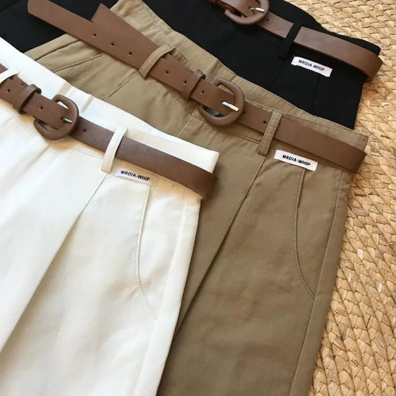 [Delivery belt] Summer new wide leg shorts Thin cotton A-frame shorts Office ladies classic loose casual zipper shorts for women