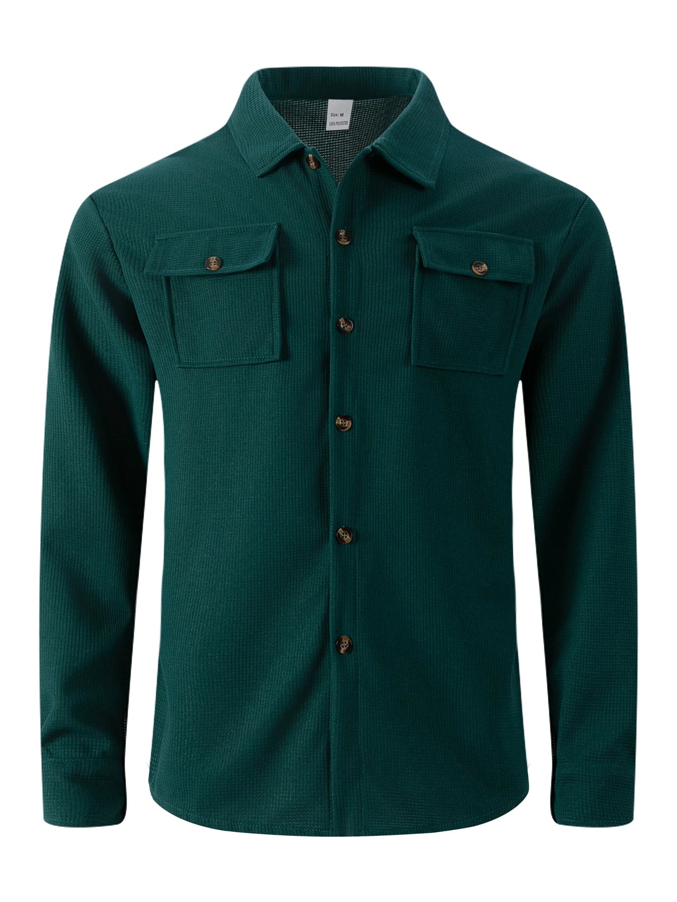 Men's Waffle Knit Button Down Shirt - Casual Long Sleeve Turn Down Collar Chest Pocket Work Shirt