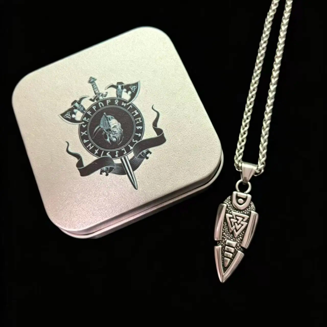 HNSP 316L Stainless Steel Viking Runes Norse Odin Spear Pendant Chain Necklace For Men Jewelry Accessory Gift