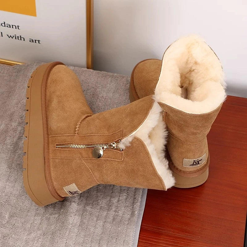 Mid-calf thick-soled snow boots for women in Winter 2025, new fleece, thickened, warm and comfortable cotton shoes