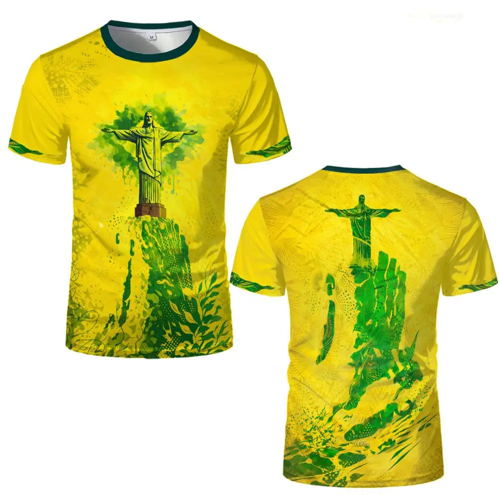 New Brazil Themed T-shirt Men's Brazilian Style Jesus Graphic Sports Jersey Unisex Street Trendy Breathable Short Sleeve Tees
