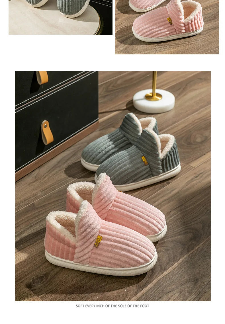 Shevalues Fashion Fur Slippers For Women Men Winter Warm ankles Cozy Furry Slides Home Indoor Soft Sole Plush Slides Cotton Shoe