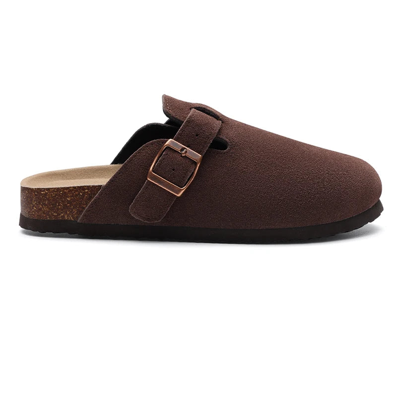 Crestar Women's Suede Clogs Leather Mules Cork Footbed Sandals Potato Shoes with Arch Support Fashion Leather Mules Shoes