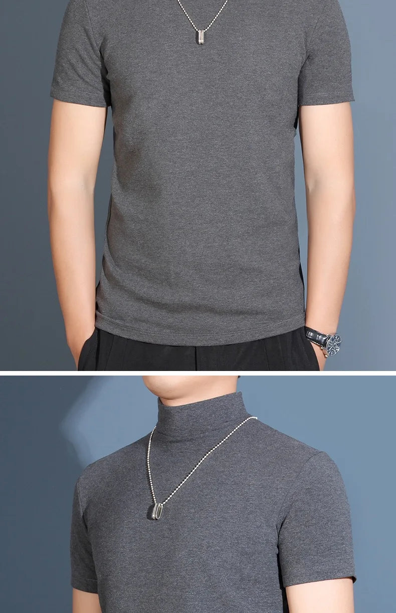 1pcs Thin New Men Half High Collar T shirts Short-sleeve Tee Fitness Joggers Bodybuilding Quick Dry tshirt Male Gym Clothes Tops