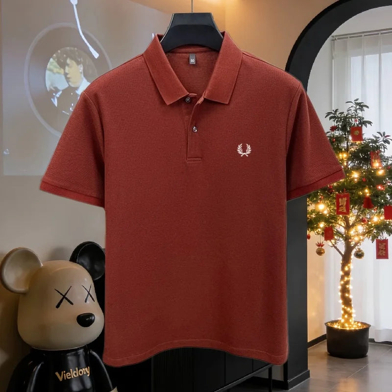 100% pure cotton 2026high-end brand men's short sleeve polo shirt summer fashion luxury wheat embroidery golf top casual T-shirt