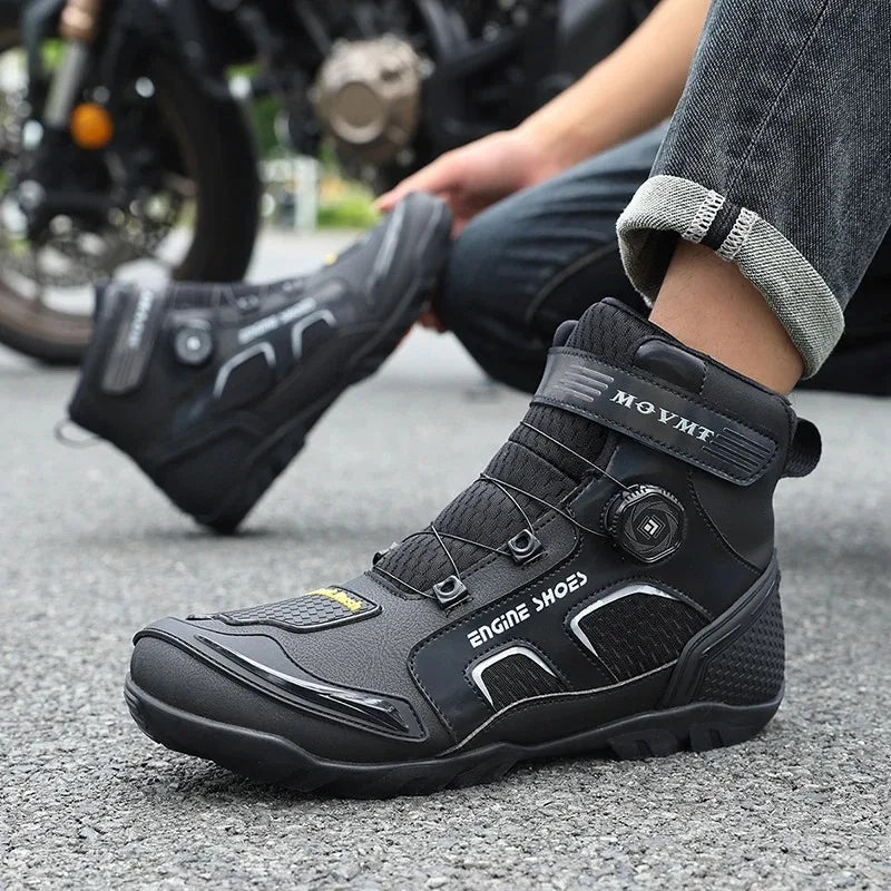 Men Motorcycle Boots Breathable Anti Slip Wear Resistant Ankle Support Motorbike Racing Riding Shoes for Outdoor Street Riding