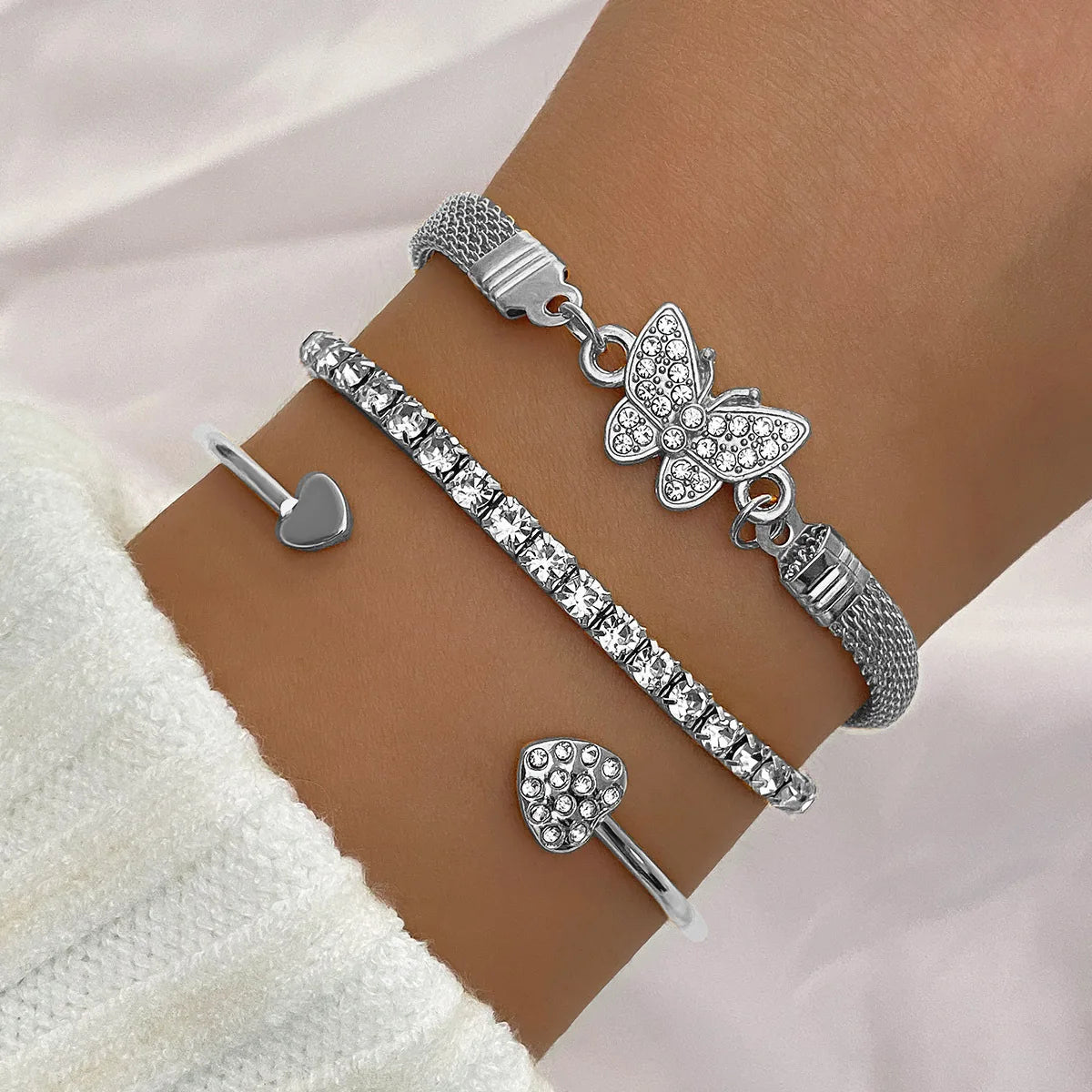 Vintage Infinity Heart Crystal Rhinestone Bracelet Set for Women Female Gold Color Metal Adjustable Bracelets Fashion Jewelry
