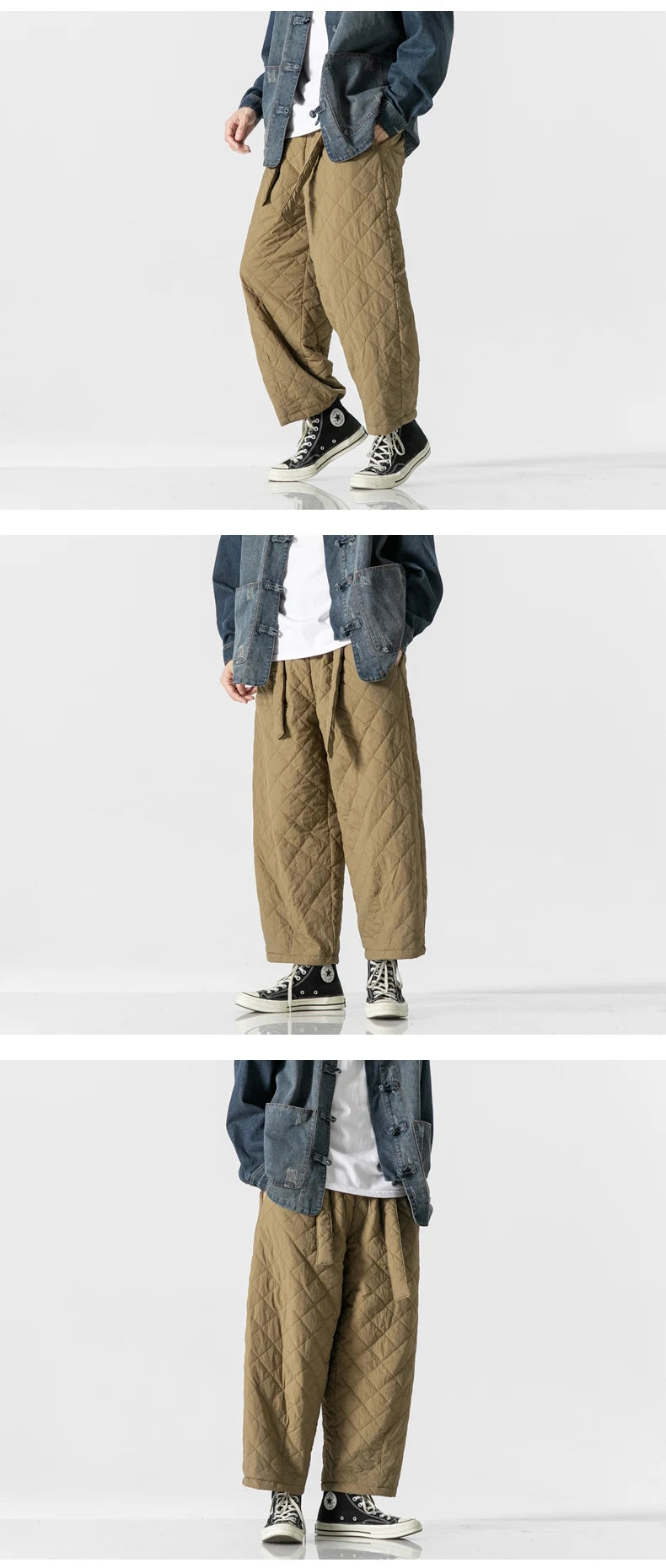 2024 Winter Thickened Cotton Padded Pants Men Casual Warm Trousers Ankle Length Pants Sportwear Solid Drawstring Sweatpants Man