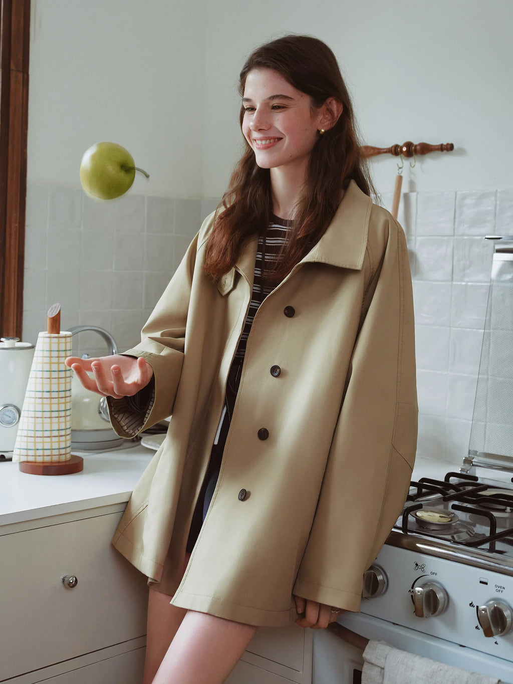 FSLE British Style Design Stand Collar Windbreaker Trench Jacket for Women 2025 Autumn New Arrival Casual Chic Coats for Women