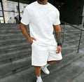 2026 Men's Summer Beige Geometric Textured 2 Piece Set Crew Neck Short Sleeve T-Shirt & Drawstring Shorts Tracksuit