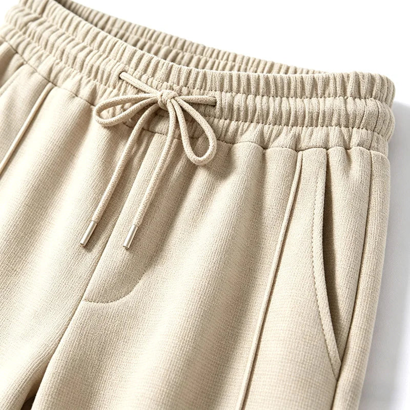 Men Waffle Knit Slim Fit Pants Drawstring Trousers With Pockets Stylish Design Spring Autumn Outdoor Travel Daily Street Wear
