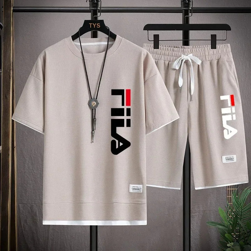 Men's breathable suit, short-sleeved hooded shirt with shorts, two-piece set, casual and fashionable men's clothing