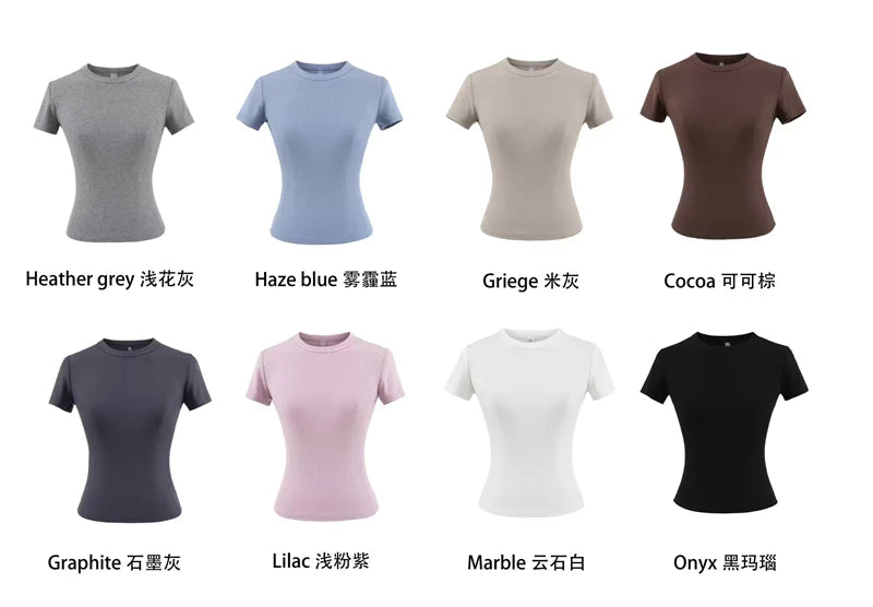 LUNDUNSHIJIA 2025 Summer Sexy Women Basic Small O-neck Short Sleeve T-shirt Ladies Slim Elasticity Cotton Short Style Tee Tops
