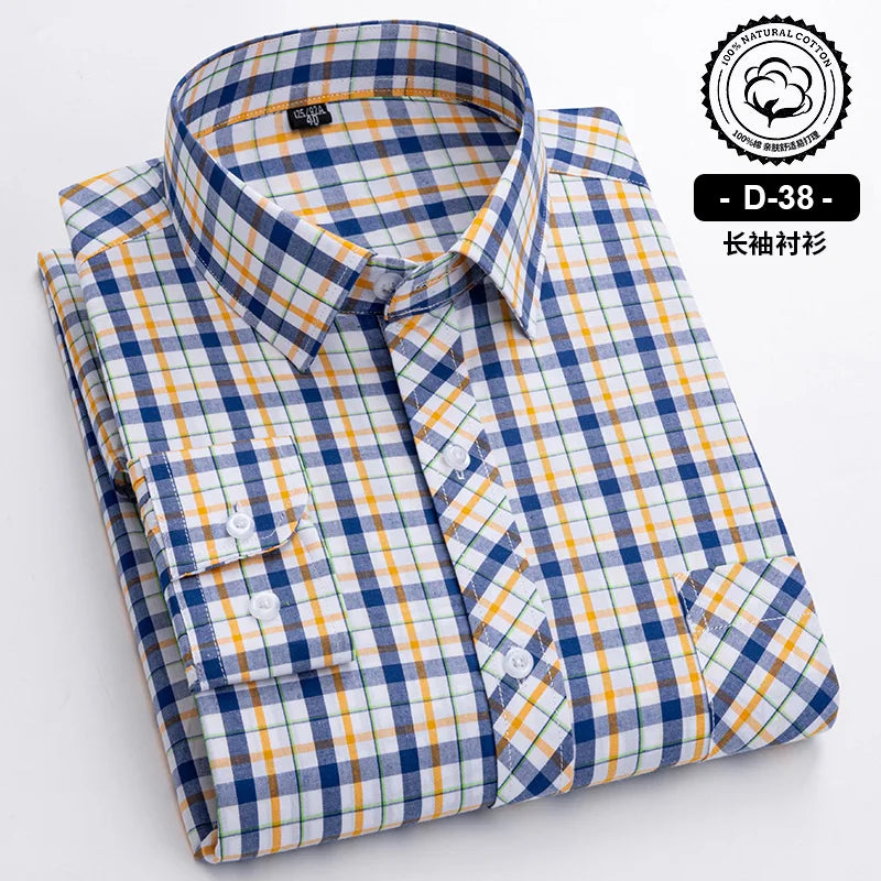 New Cotton Plaid Casual Shirts For Men Long Sleeve Fashion Print Checked Regular Fit Mens Plaid Shirts Dress Daily Clothing Soft