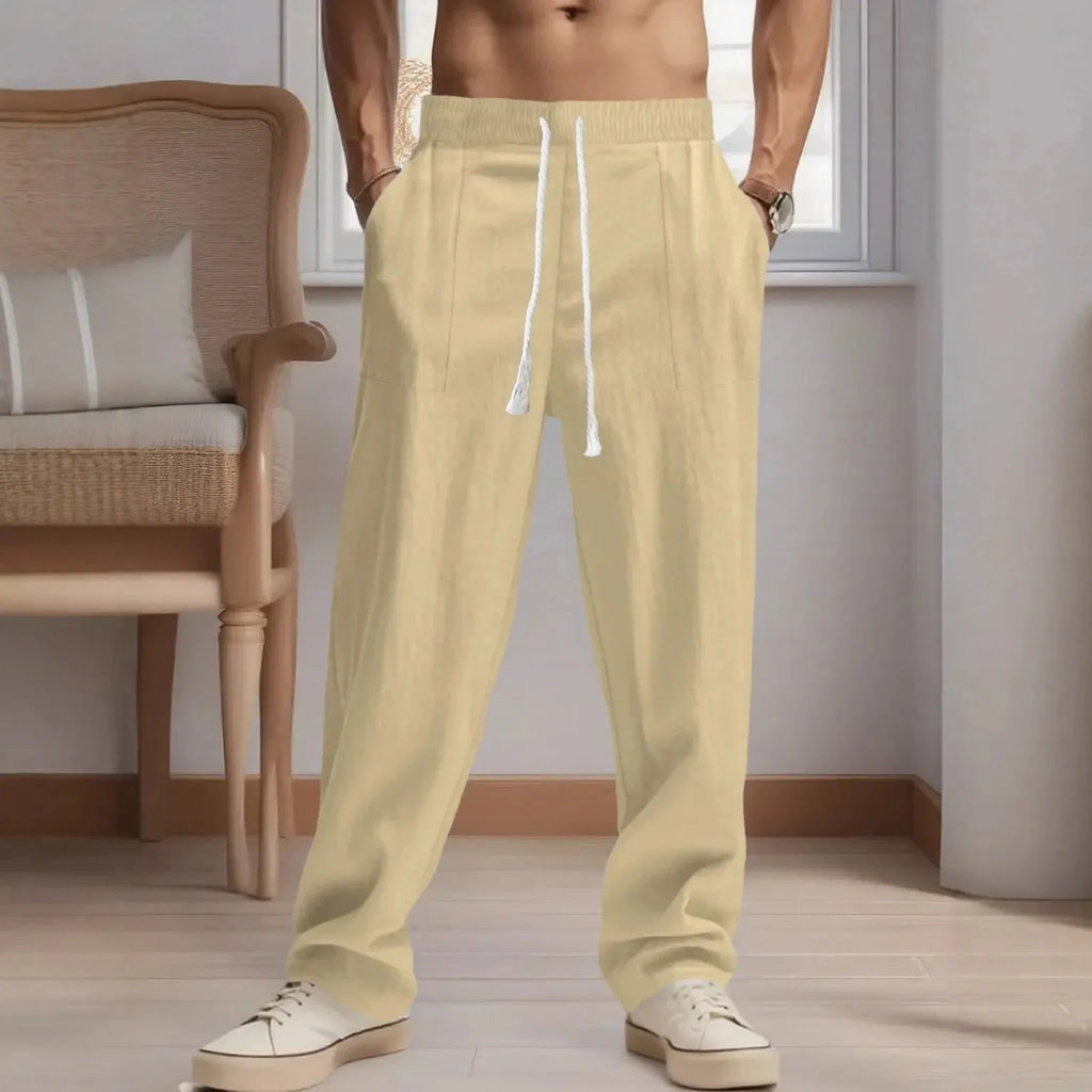 Men's Cotton-Linen Casual Breathable Pants Loose Straight Cut Streetwear Sporty Long Trousers Comfortable Fashion