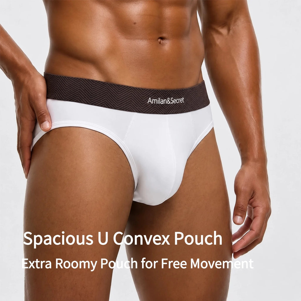 3Pcs Men’s Cotton Briefs No Fly Mid Waist U Convex Pouch Triangle Underpants Solid Color Breathable Summer Daily Underwear Male