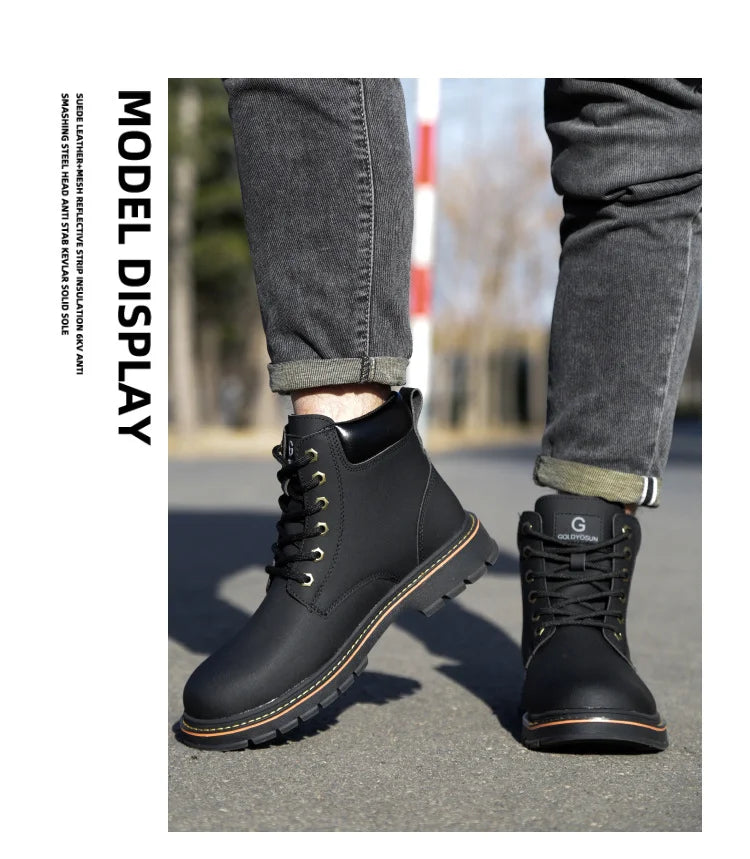 high-top Work Boots For Men Anti-smash Anti-puncture Work Shoes with Steel Toe leather safety shoes men for work waterproof shoe