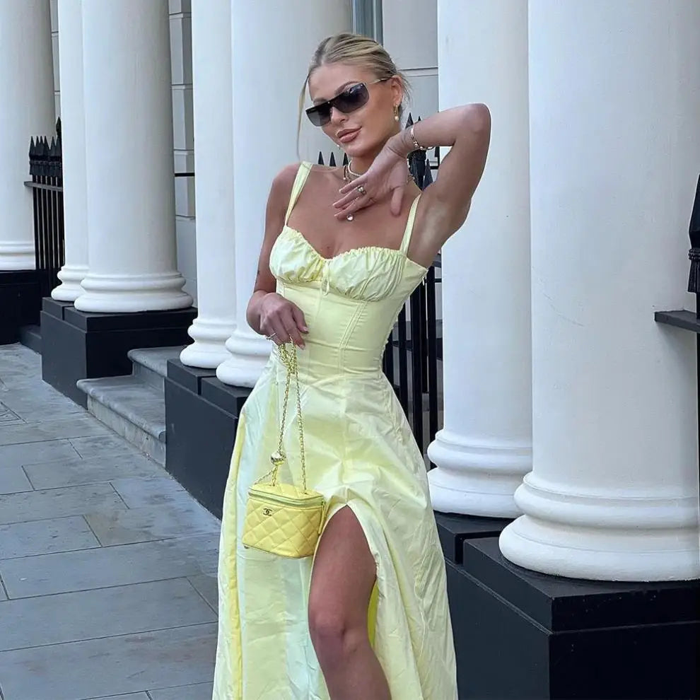 Vintage Floral Print Corset Sundress Midi Milkmaid Dresses Women's Sexy A-line Bandage Sun Dress 2025 Summer Yellow White Blue