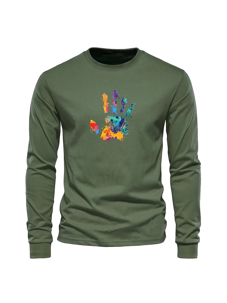 Simple Smiley Face Printed Men's Fashion Long-sleeve Round Neck T-shirt Autumn and Spring Season Mens Home Leisure Plus Size Top