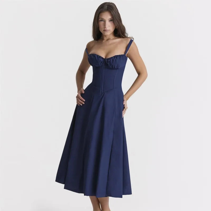 Elegant Long Dresses For Women 2025 Summer Sexy Sling Sleeveless Backless Bandage Party Dress Female Solid Color Maxi Vestidos