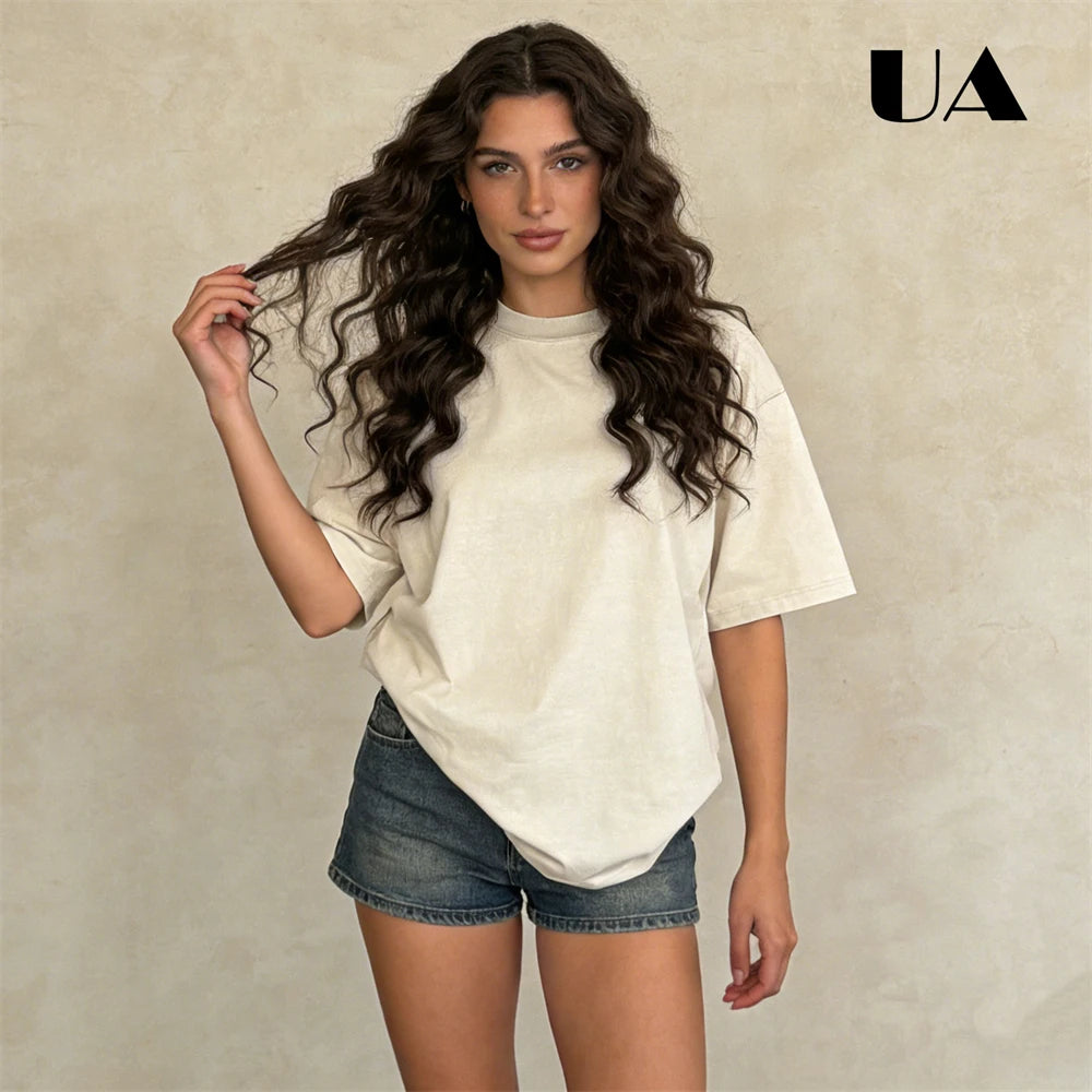 Three-Piece Women Oversized T Shirts Acid Washed Cotton Tees Vintage Baggy Loose Fit Streetwear Workout Tops Summer Casual Wear