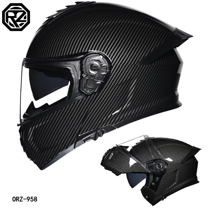 Orz-958 Motorcycle Helmet, Men's and Women's Open Face Helmet, Summer Dual Mirror Large Tail, Semi Fully Covered All Season