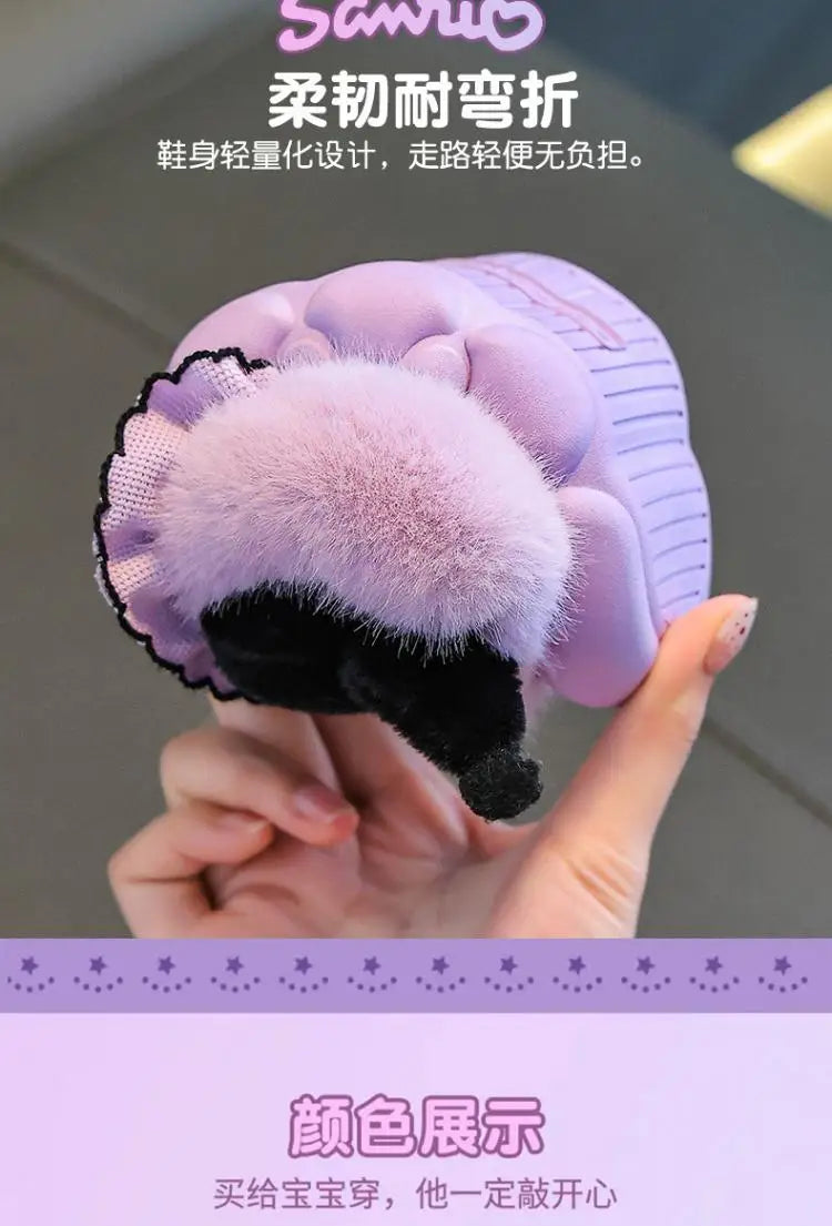 Sanrio Kawaii Girls Plush Slippers Cute Kuromi Hello Kitty My Melody Cartoon Student Winter Home Indoor Anti-Slip Warm Shoes