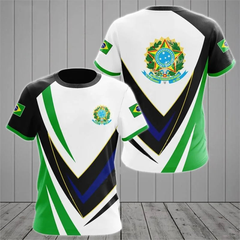 3D Printed Brazil Flag T Shirt Men Brazilian Football Pattern T-Shirts Summer Street Sports Round Neck Tops Short Sleeve Tees