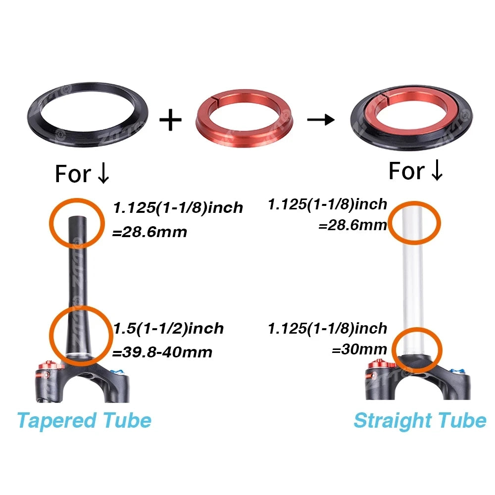 1 1/8"-1 1/2" 45 Degree Threadless Tapered Tube Fork Straight Tube ZS44 ZS56 Sealed Bearing Bicycle Headset Bike Headset