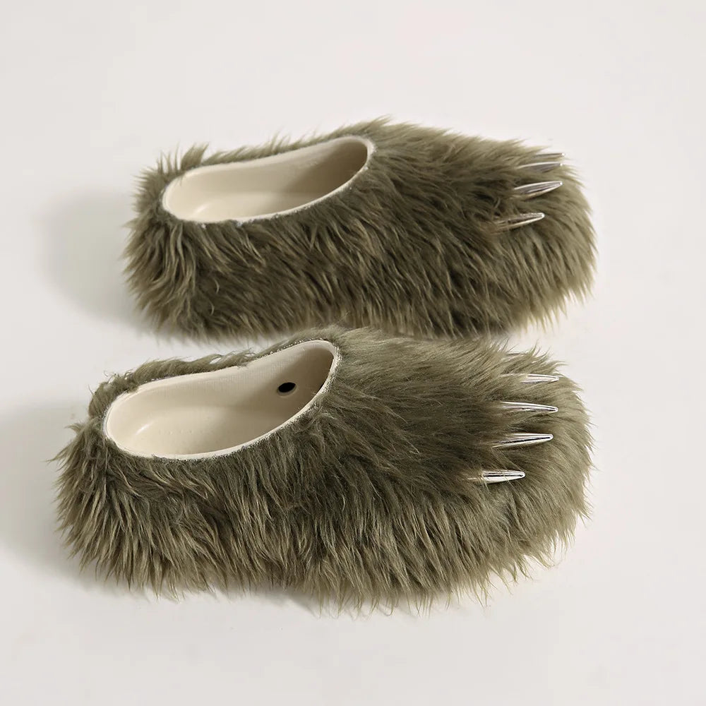 Ins Claw Slippers Adults Winter Flip Flops Warm Fur Slides Fluffy Fuzzy House Shoes Unisex Animal Claw Slippers