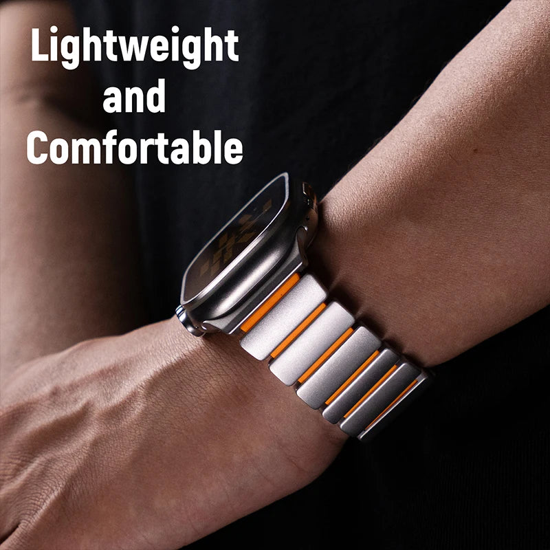 Titanium Metal Band For Apple Watch Ultra 3 11 10 9 8 7 SE 6 Liquid Silicone Magnetic Strap For iWatch 42mm 44mm 45mm 46mm 49mm