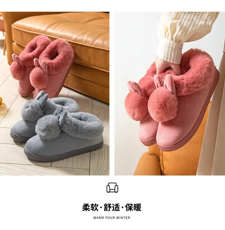 Evshine Winter Plush House Slippers For Women Cute Cartoon Indoor Fuzzy Slides Fur Lined Cotton Shoes Cozy Bedroom Furry Slipper