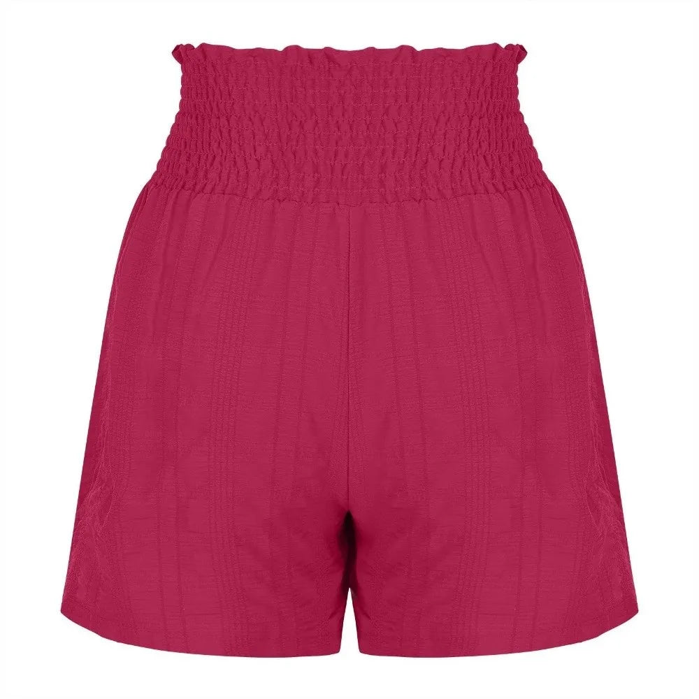 Solid Color Drawstring Women's Short Lace Up Loose Sports Shorts Skirt Summer Pleated Pajama Pants Summer