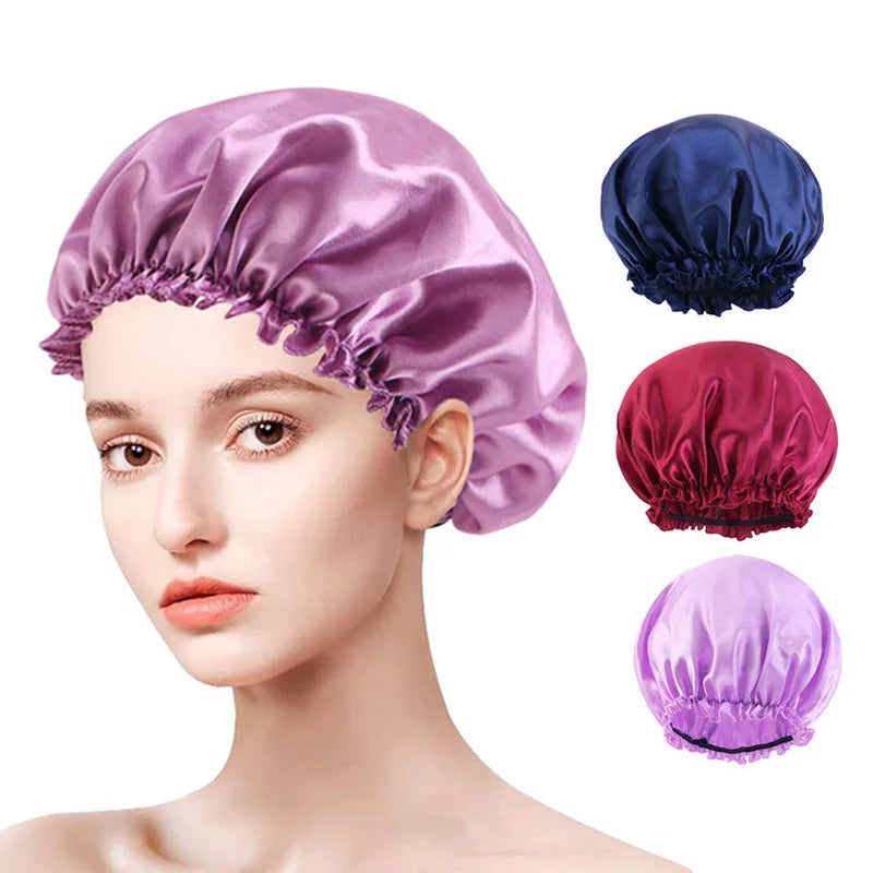 Women Solid Satin Sleeping Night Caps Elastic Band Hair Care Bonnets Used To Hair Care