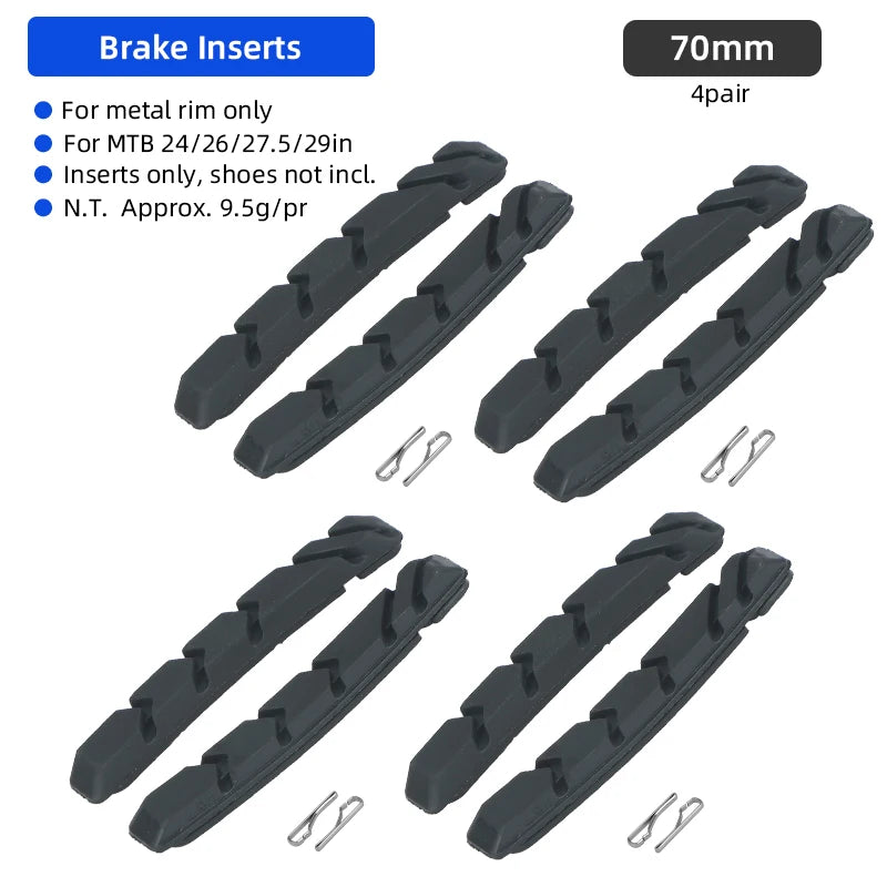 72mm Caliper Brake Pad for MTB Bike Metal Rim Low Wear Bicycle Stopping Blocks for V Shape Clamp Cycle Brake Inserts Replacement