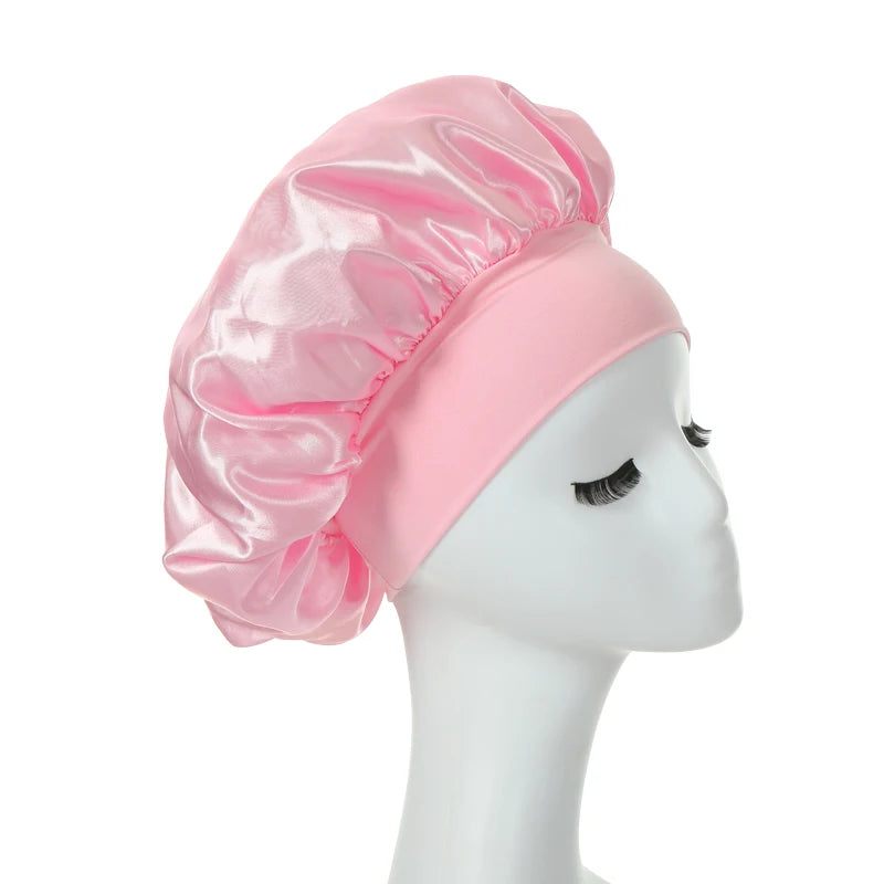 2PCS Milk Imitation Silk Wide Brim Satin Cloth Women's Hair Hat Bonnet Elastic Band Headwear bonnets for women