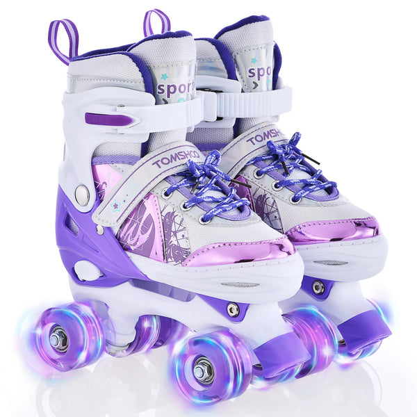Boys Girls Kids Skates Children Roller Skates Skating Shoes PU Flashing 4 Wheels Roller Skates Sliding Adjustable Quad Sneakers
