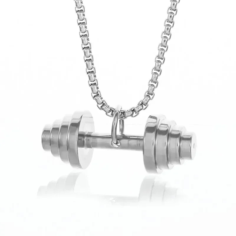 Stainless Steel Barbell Dumbbell Pendant Men\\'s Fitness Bodybuilding Necklace Women\\'s Gym Casual Sports Jewelry