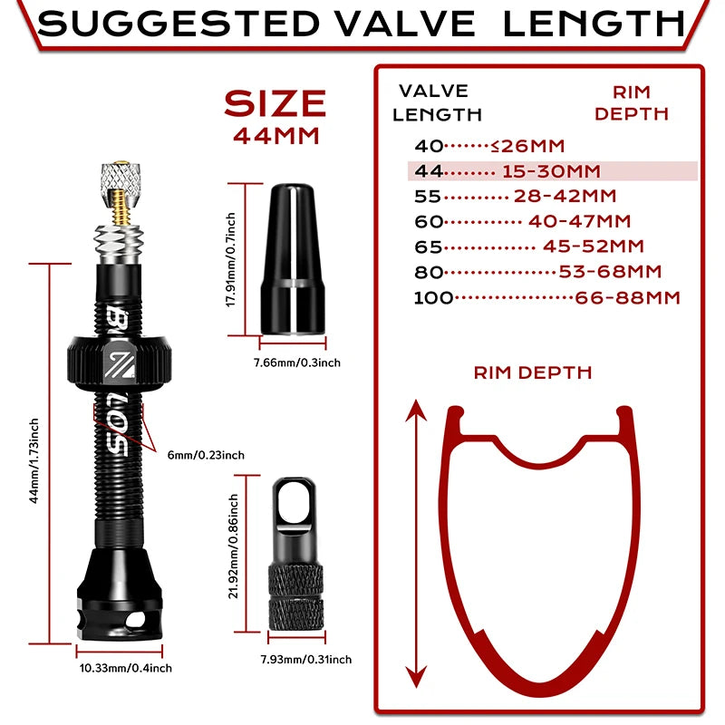 BUCKLOS 40/44/55/60/65/80/100mm Tubeless Valves Bike Aluminum Alloy Presta Nipples Removable Core Air Valve for Road MTB Bicycle