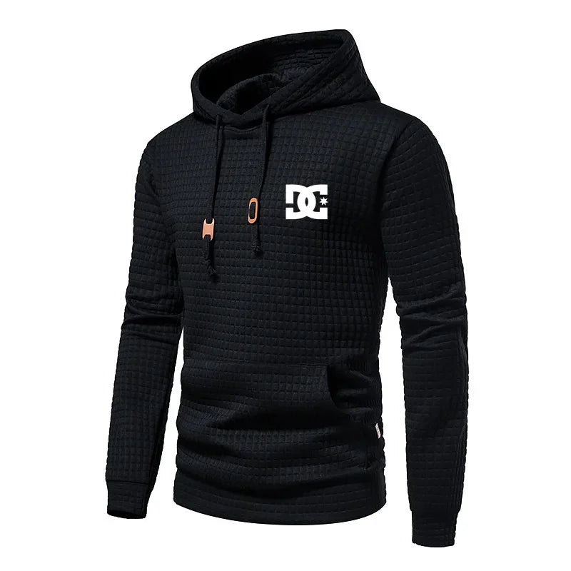 2025 New Spring and Autumn Europe men DC letters printed casual large pocket hoodie jumper small plaid jacquard plus size