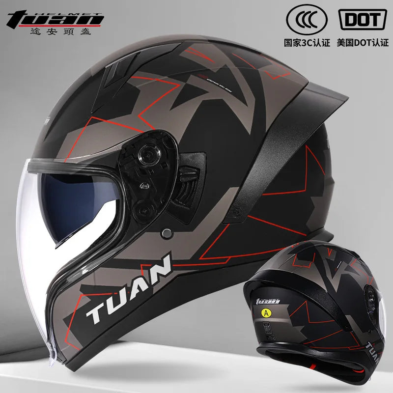 2026 New Motorcycle Helmet Standard DOT Double Mirror Drinkable Water Ghost Face Helmet Cycling Locomotive Full Helmet