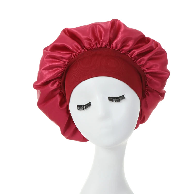 2PCS Milk Imitation Silk Wide Brim Satin Cloth Women's Hair Hat Bonnet Elastic Band Headwear bonnets for women