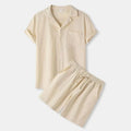Summer Solid Cotton and Linen Suit Men'SSolid Color Fashion Lapel Short-sleeved Shirt Shorts Two-Piece Set S-3xl
