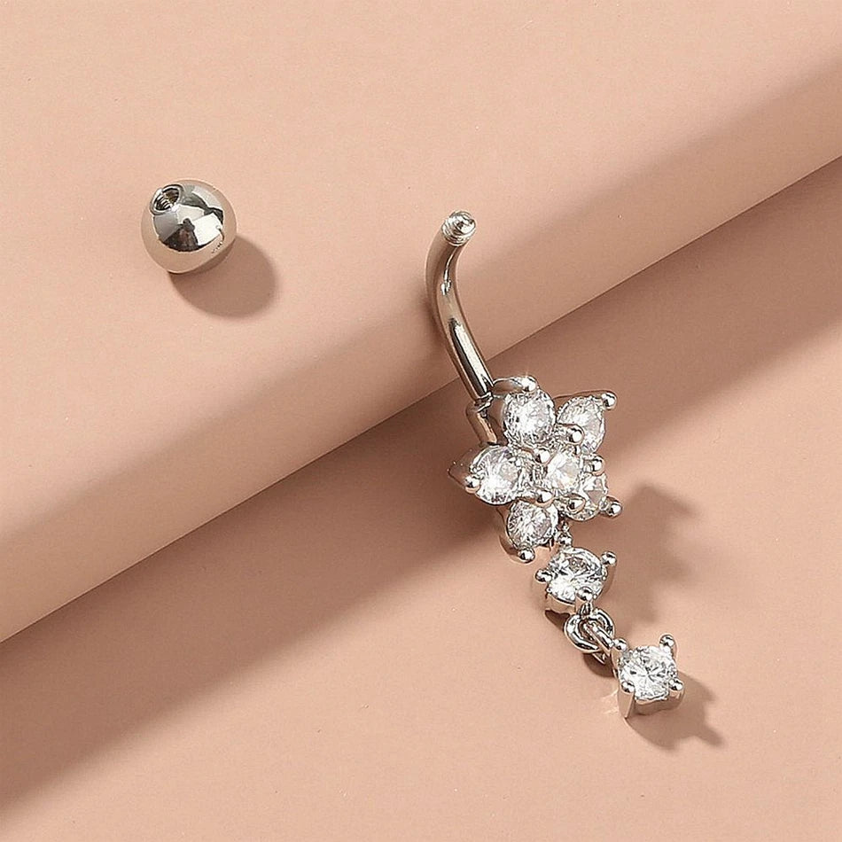 14G Surgical Titanium Dangle Belly Button Rings for Women Belly Ring Dangling Navel Piercing Jewelry with Heart Flower Butterfly