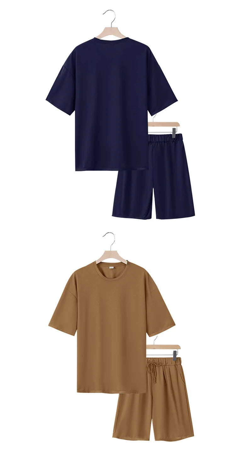 Men's Casual Two Piece Set Summer Short Sleeve T-Shirt and Shorts Set Comfortable Loose Fit Tracksuit for Men Clothing Set